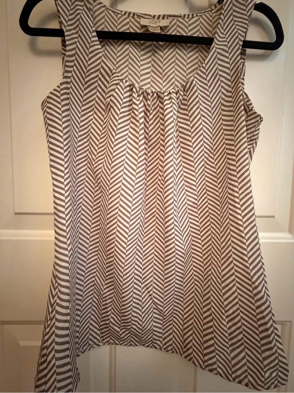 LOFT Chevron Sleeveless Tank - Taupe & White Stripe